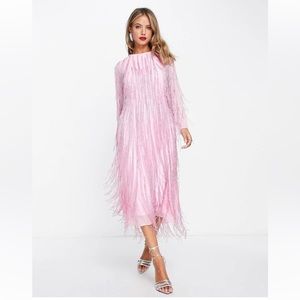 Long Beaded Fringe Dress size 6 NWT